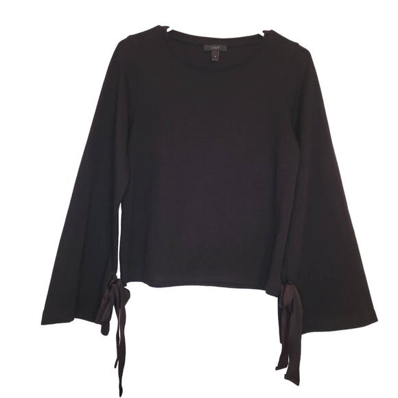 J.Crew women's black bell flare ribbon tie sleeve blouse boho XS Y2K witchy goth - Picture 1 of 7